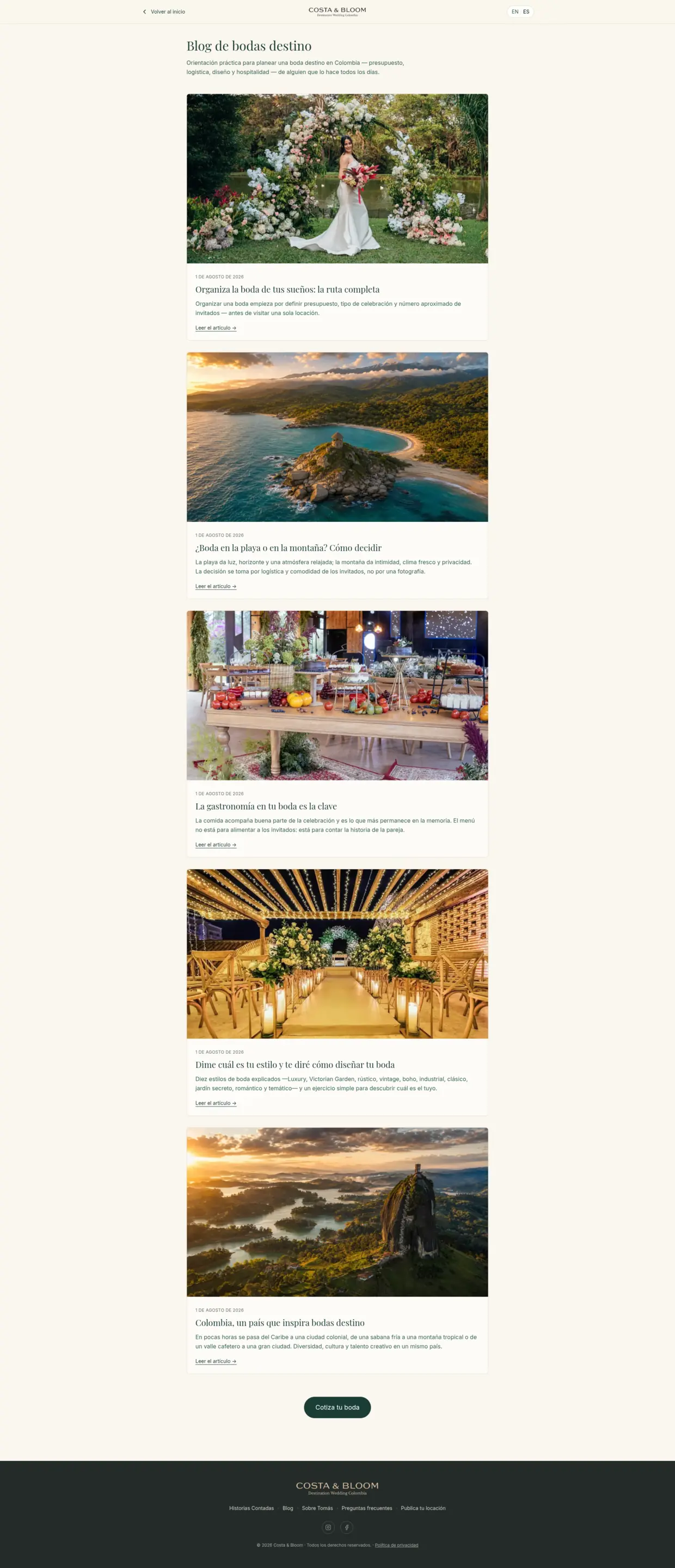 Captura completa de el blog de Costa & Bloom