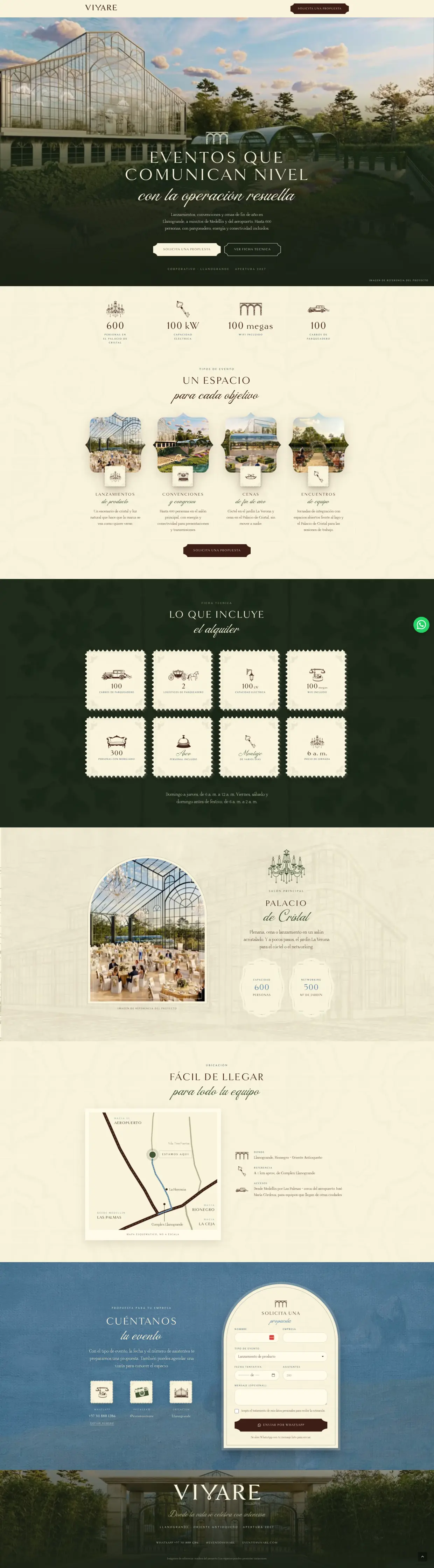 Captura completa de la landing de eventos corporativos de Vivare